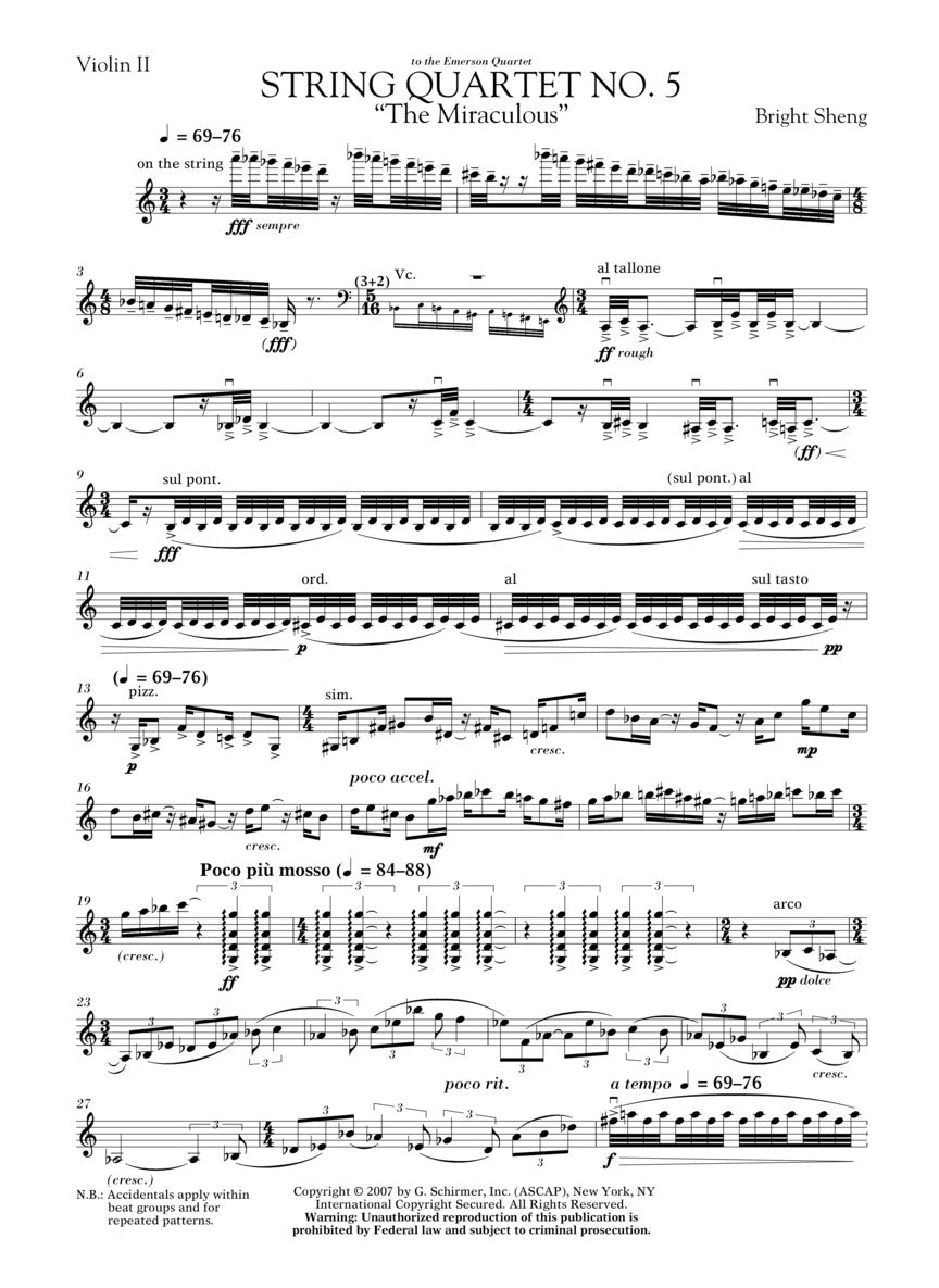 String Quartet No. 5 The Miraculous - Score and Parts