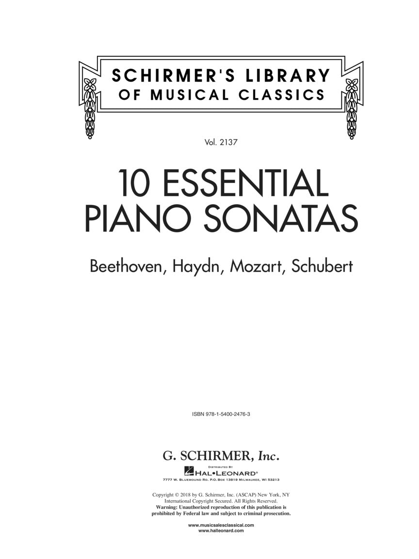 10 Essential Piano Sonatas - Schirmer's Library of Musical Classics - Vol. 2137