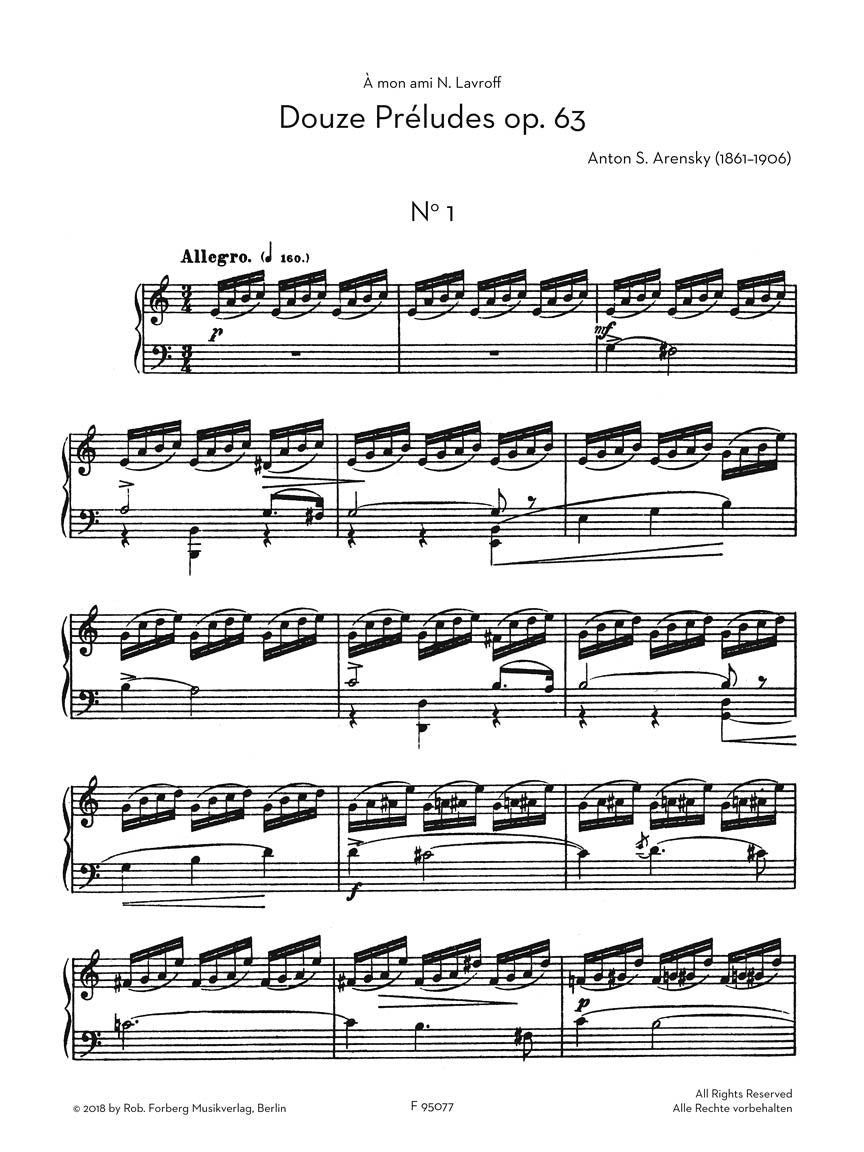 Arensky Twelve Preludes for Piano Op. 64 Intermediate (Forberg Edition)
