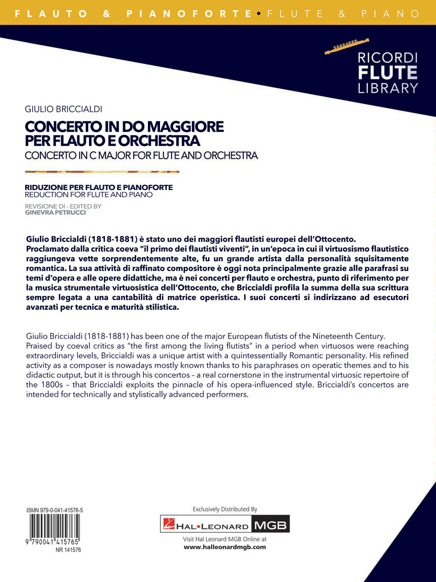 Briccialdi Flute Concerto in C Major with Piano Reduction (From Orchestra)