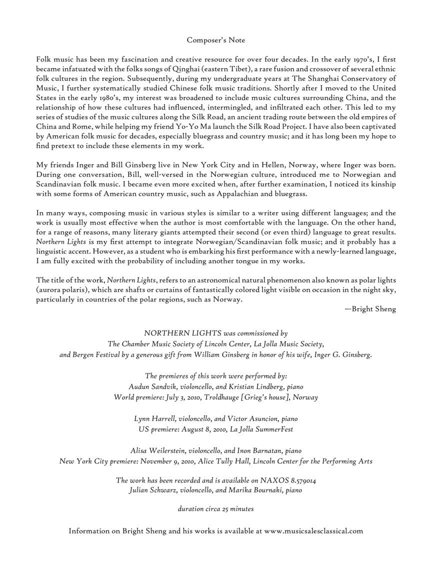 Sheng Northern Lights for Violoncello and Piano