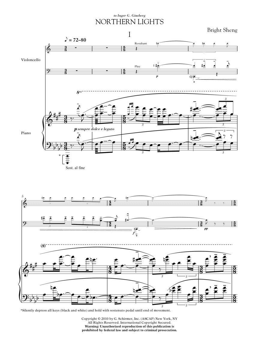 Sheng Northern Lights for Violoncello and Piano