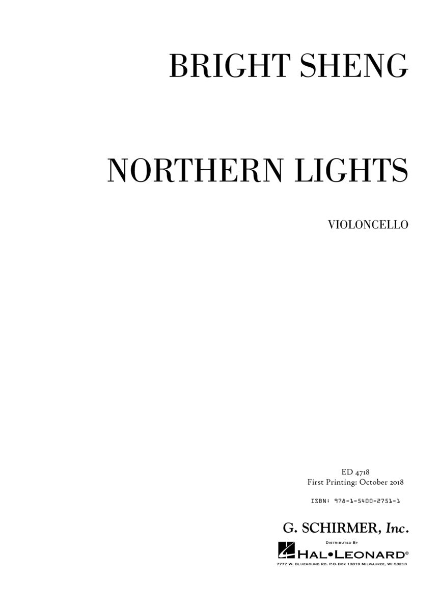Sheng Northern Lights for Violoncello and Piano