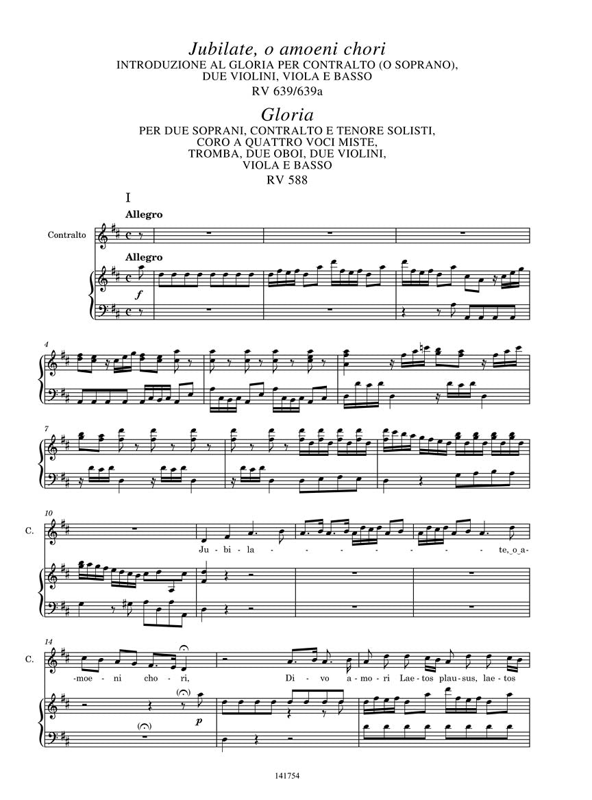 Vivaldi: Jubilate, O Amoeni Chori RV639/RV639a & Gloria RV588 Critical Edition Vocal Score