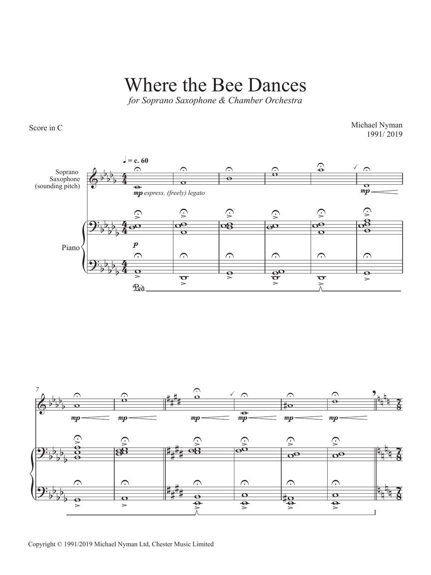 Nyman Where the Bee Dances Saxophone/Piano Reduction