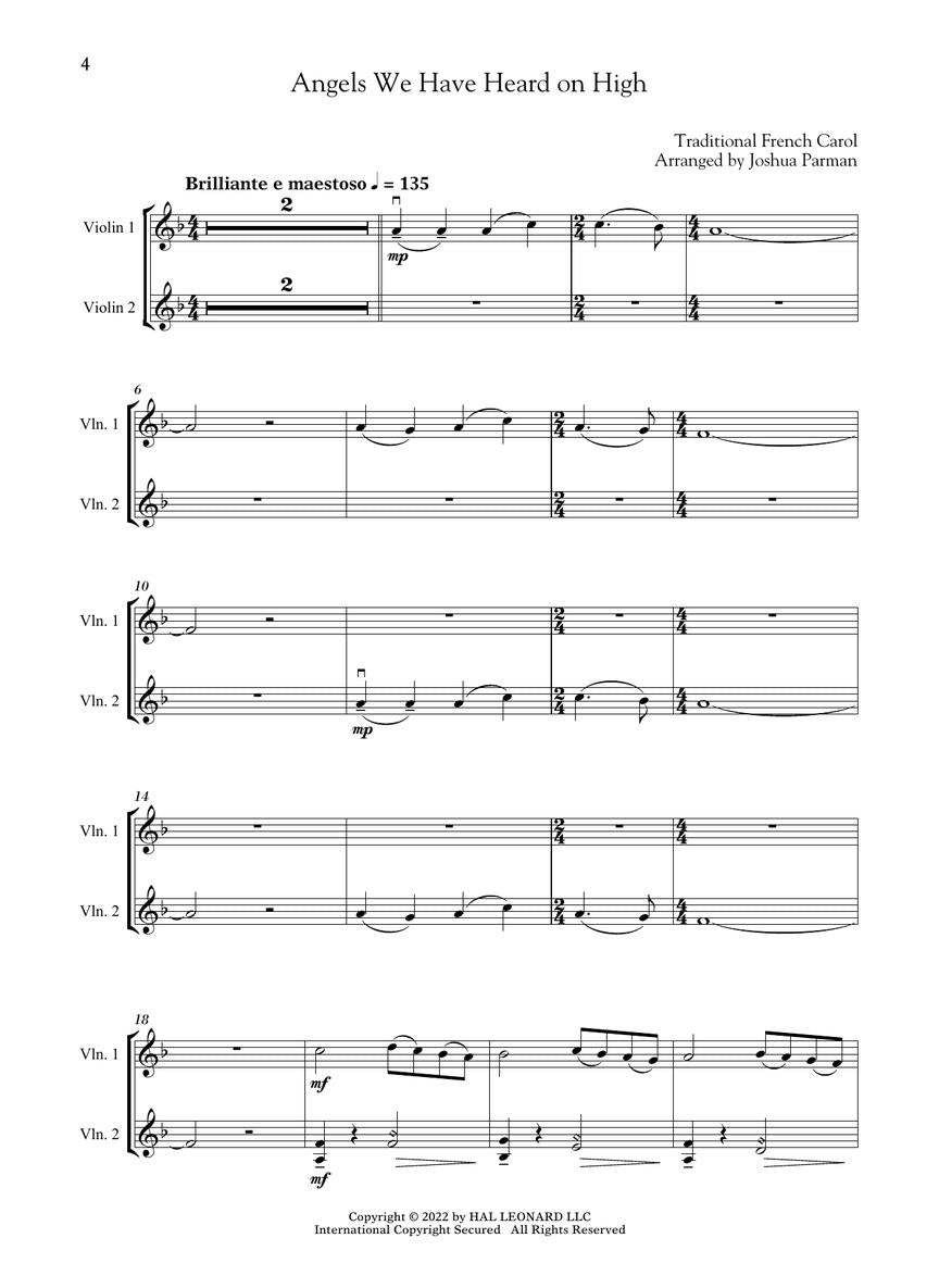 Christmas Carols for Violin Duet and Piano