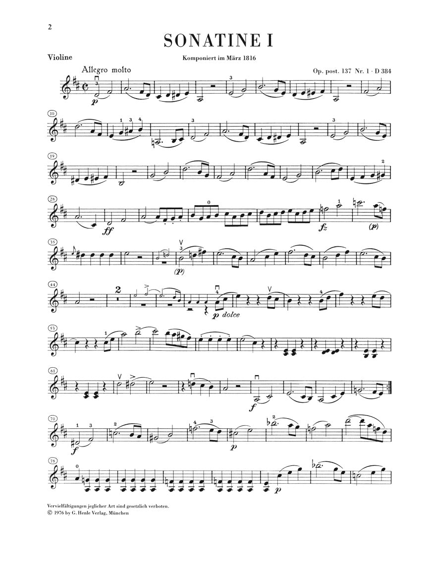 Schubert Sonatinas for Piano and Violin Opus Posthumous 137