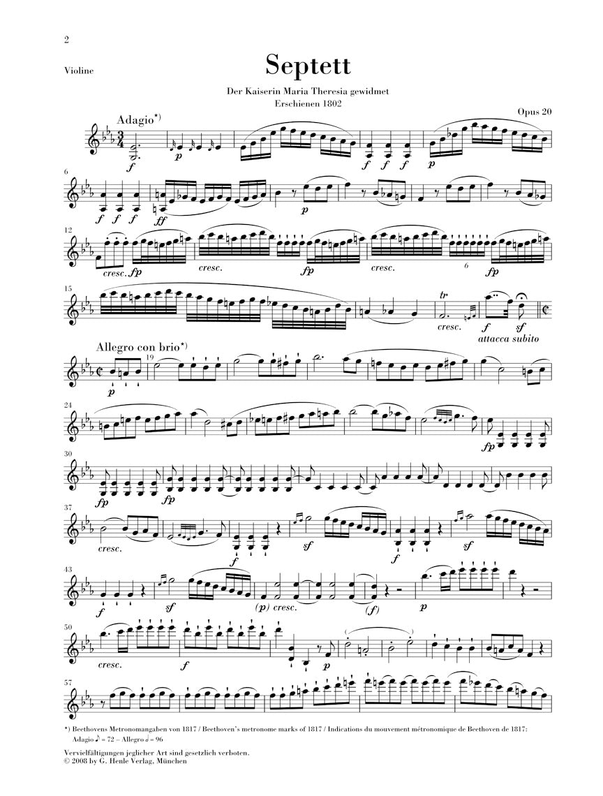 Beethoven Septet in E flat major Opus 20 Parts