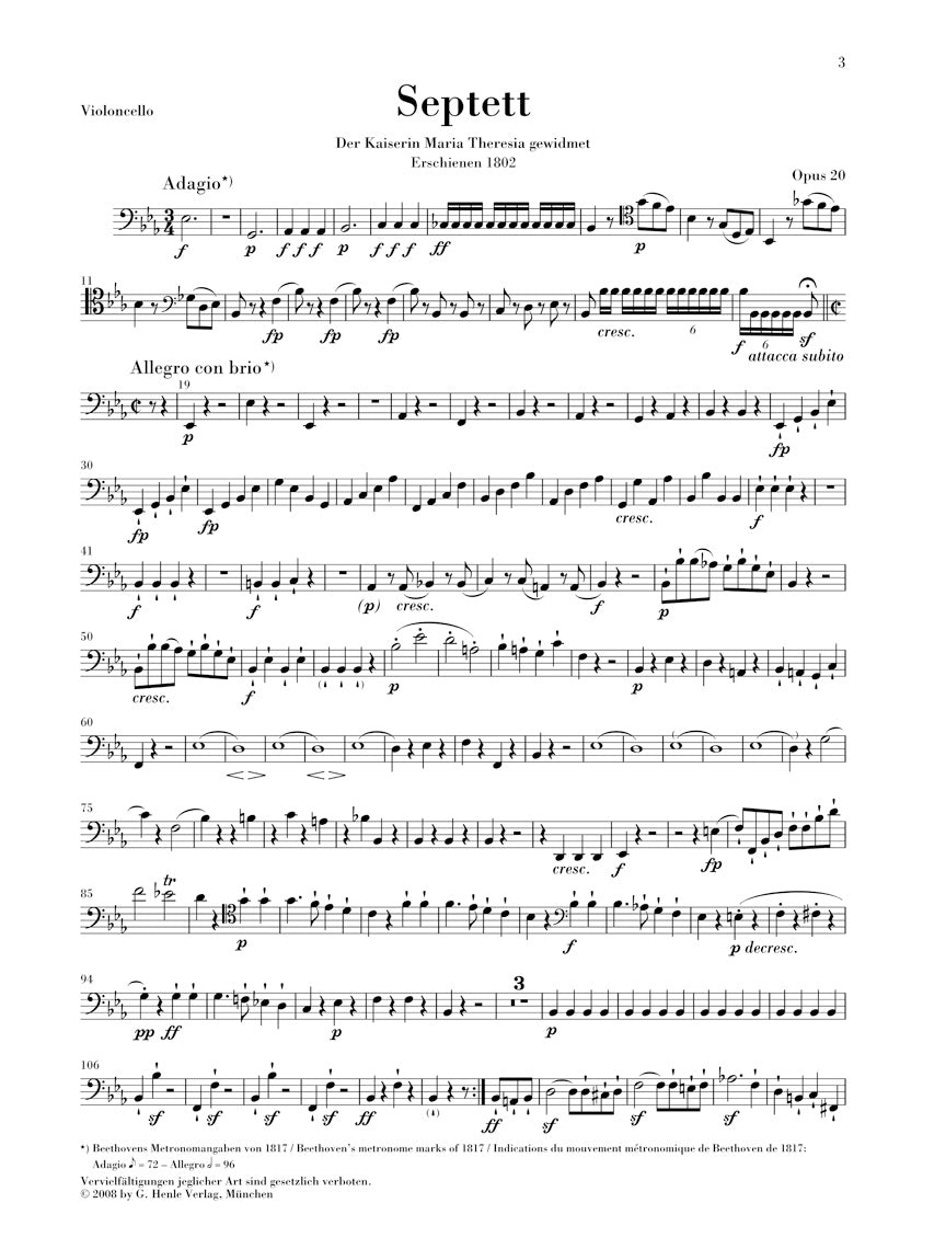 Beethoven Septet in E flat major Opus 20 Parts