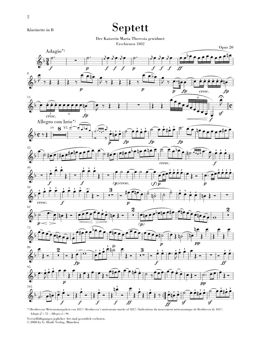 Beethoven Septet in E flat major Opus 20 Parts