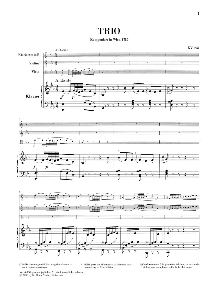 Mozart Trio in E flat major K 498 (Kegelstatt)