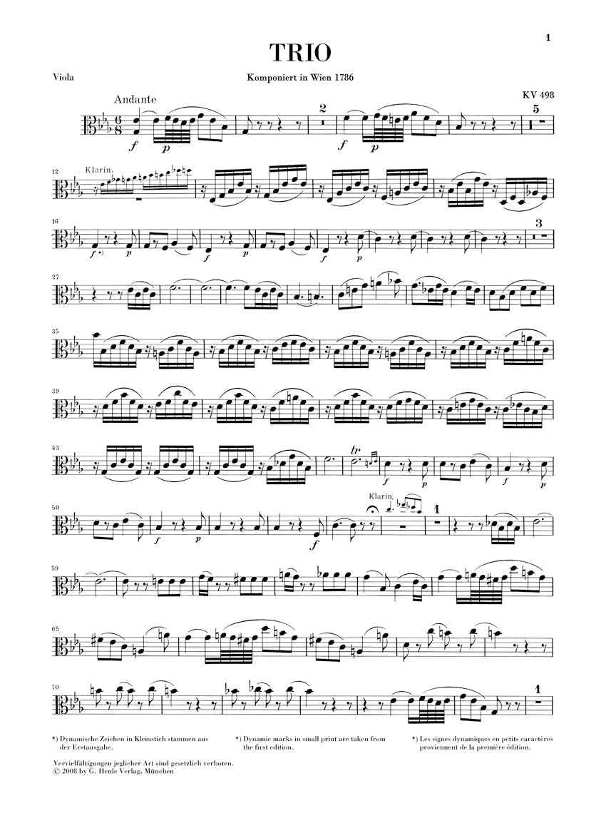 Mozart Trio in E flat major K 498 (Kegelstatt)