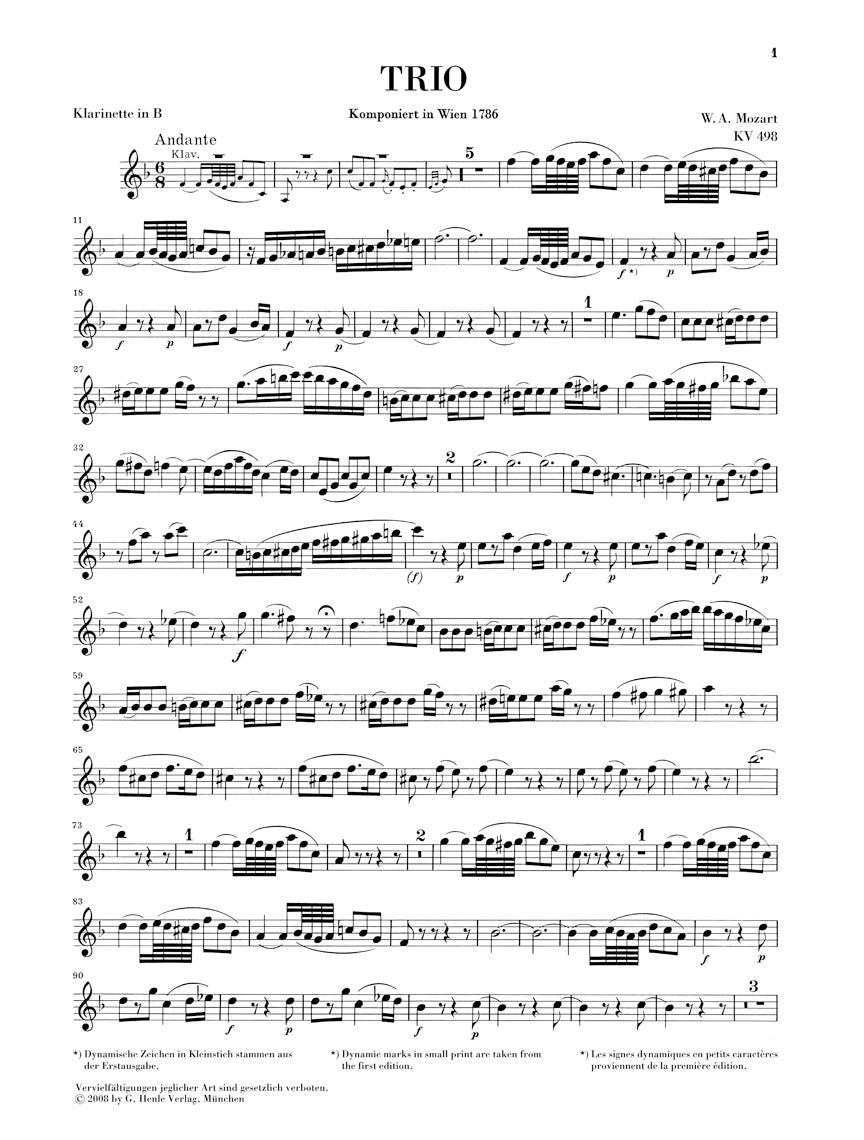 Mozart Trio in E flat major K 498 (Kegelstatt)