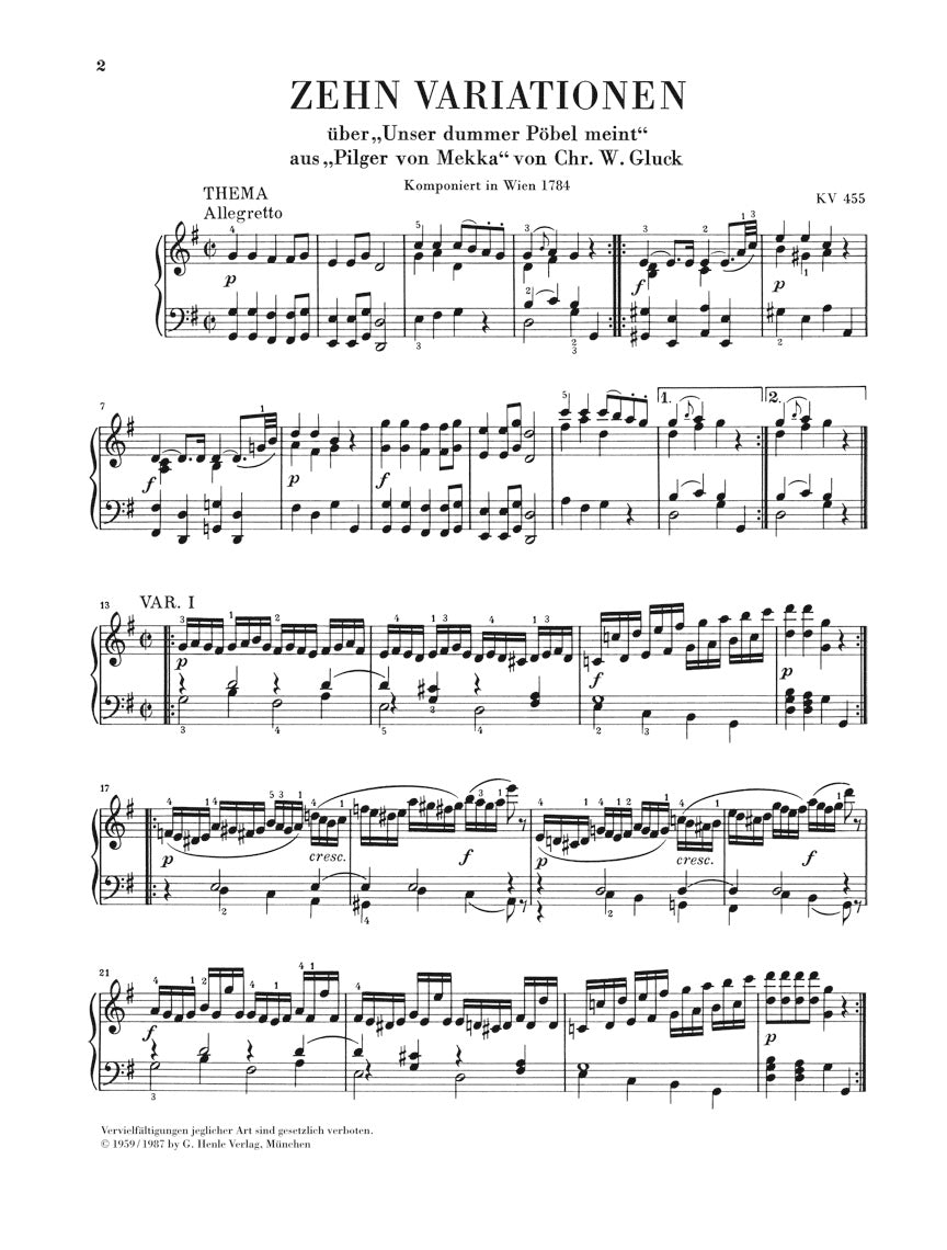 Mozart 10 Variations on Unser Dummer Pöbel Meint K455