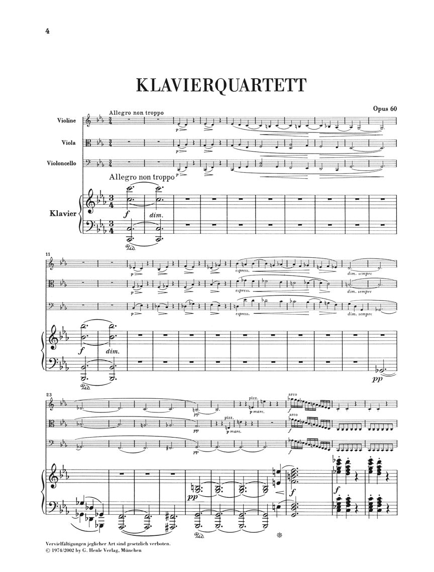 Brahms Piano Quartet in C minor Opus 60