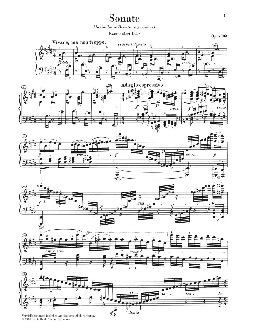 Beethoven Piano Sonata No. 30 in E Major Op. 109