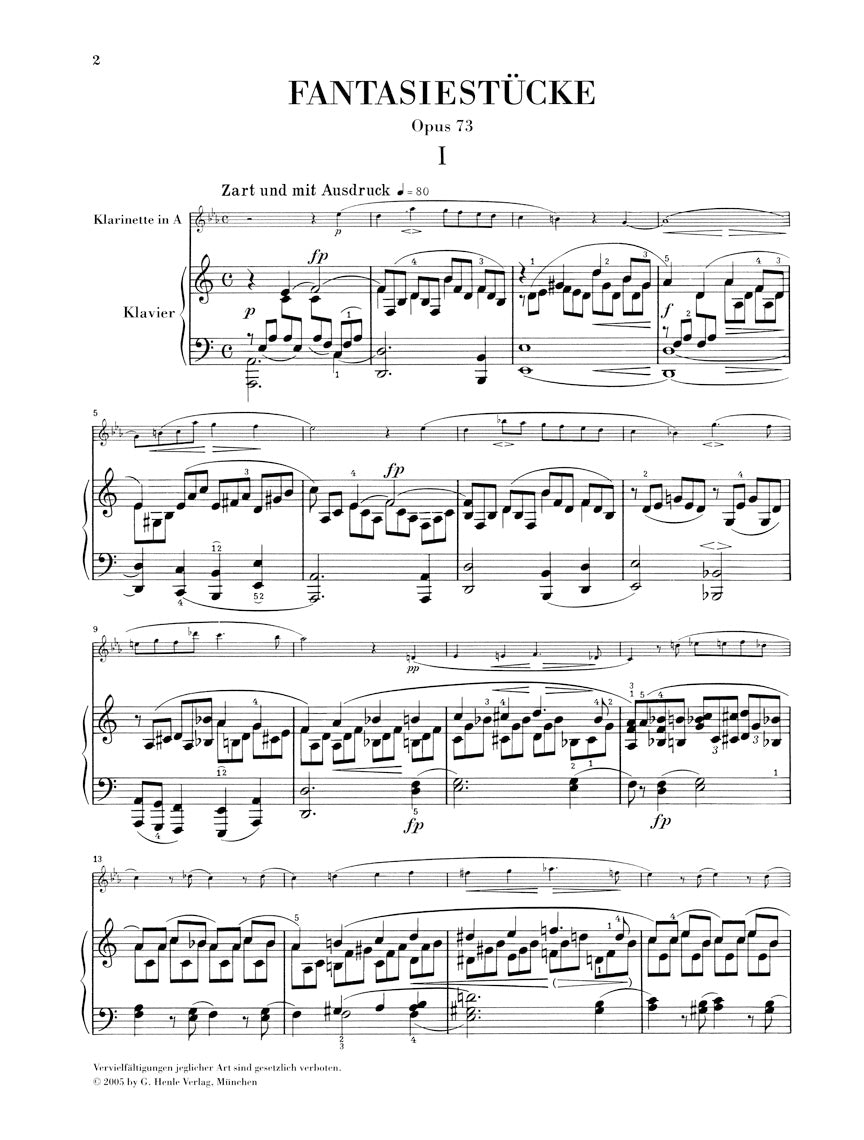 Schumann Fantasiestucke (Fantasy Pieces) for Piano and Clarinet Opus 73