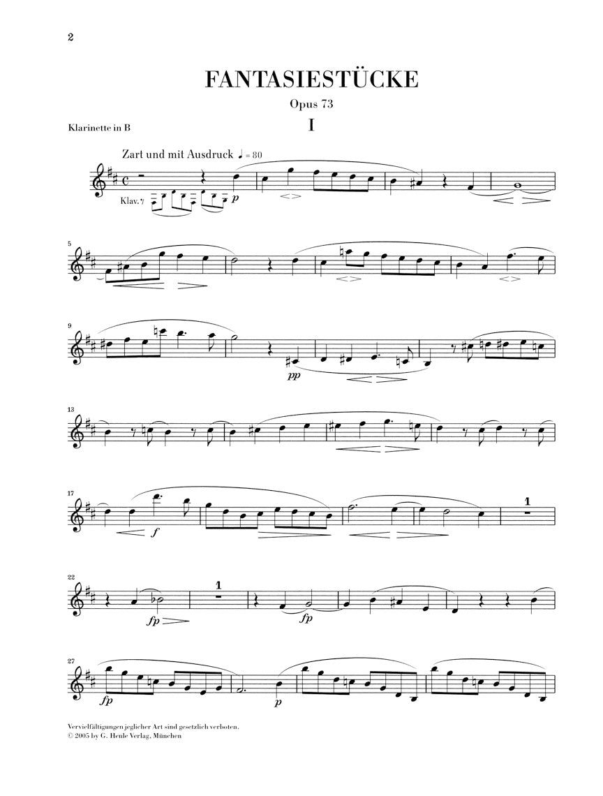 Schumann Fantasiestucke (Fantasy Pieces) for Piano and Clarinet Opus 73