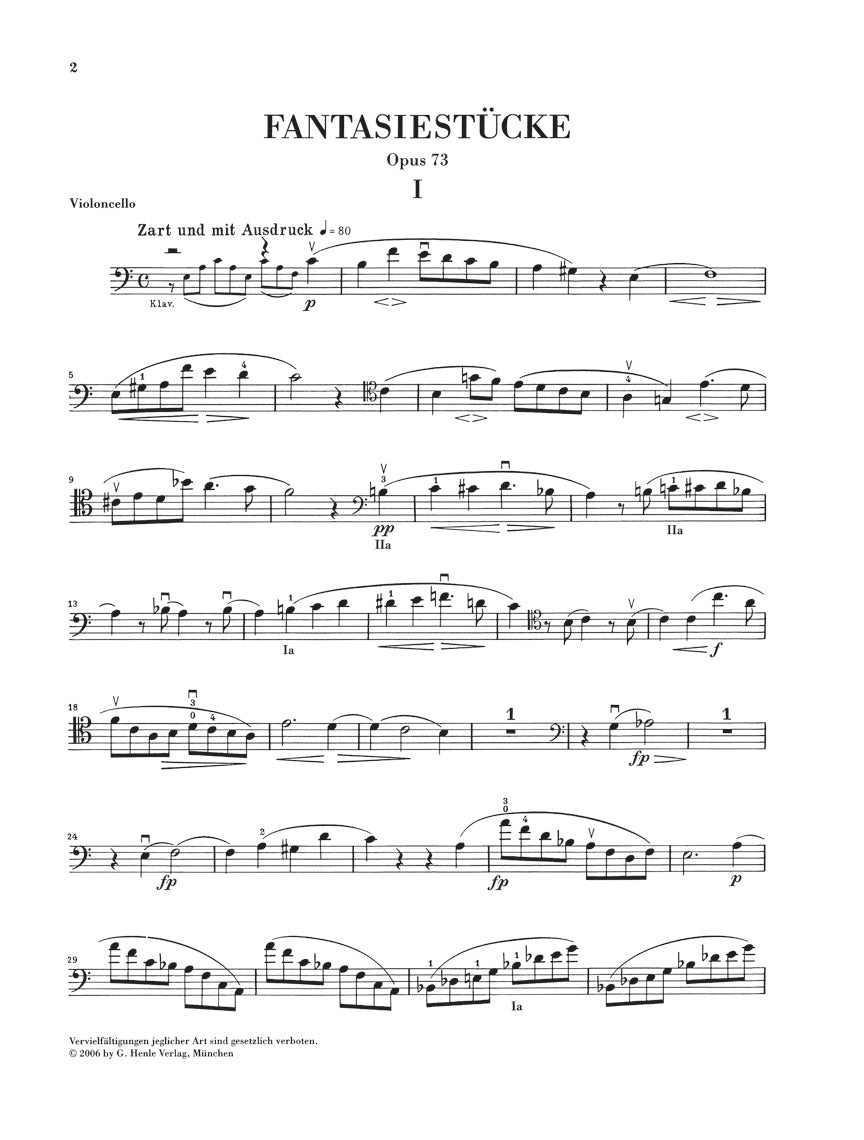 Schumann Fantasy Pieces for Piano and Clarinet Opus 73 Version for Cello