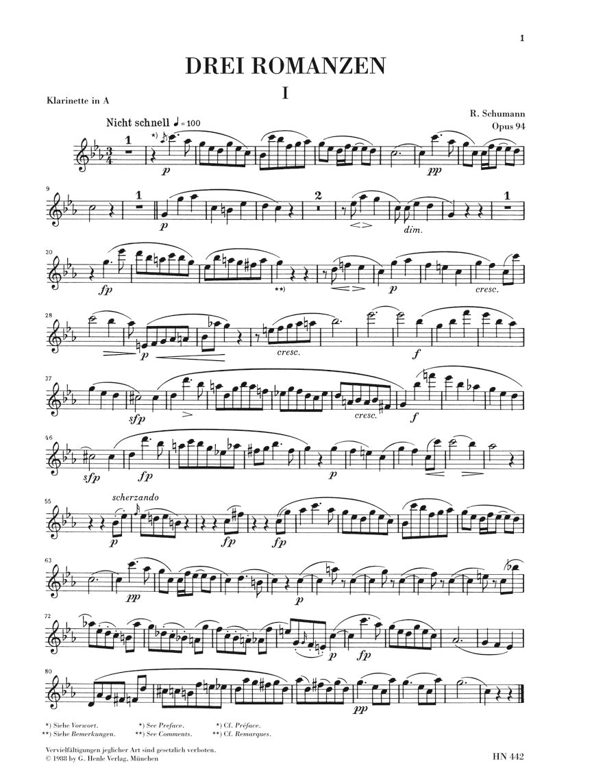 Schumann Romances for Clarinet and Piano, Op. 94