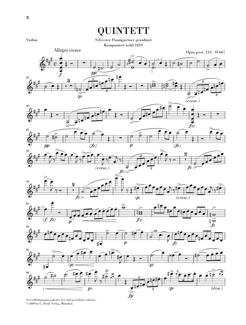 Schubert Quintet in A major Opus Posthumous 114 D 667 (Trout)