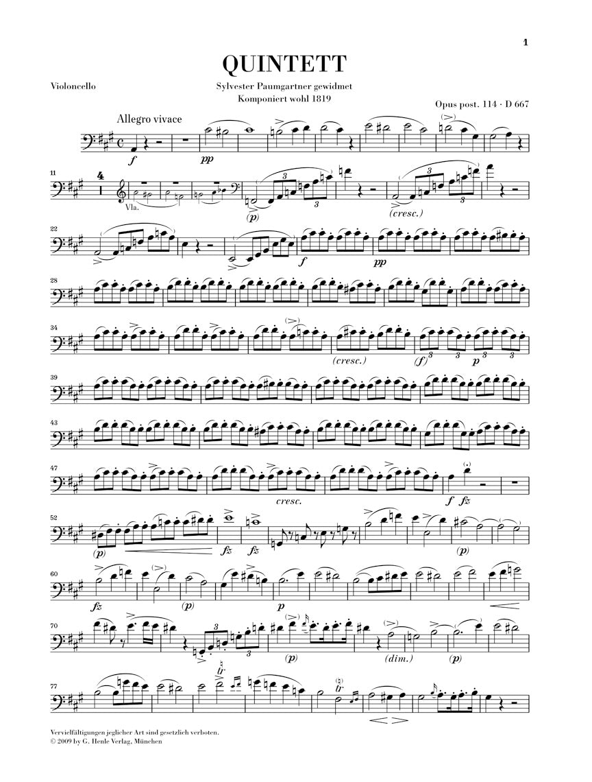 Schubert Quintet in A major Opus Posthumous 114 D 667 (Trout)