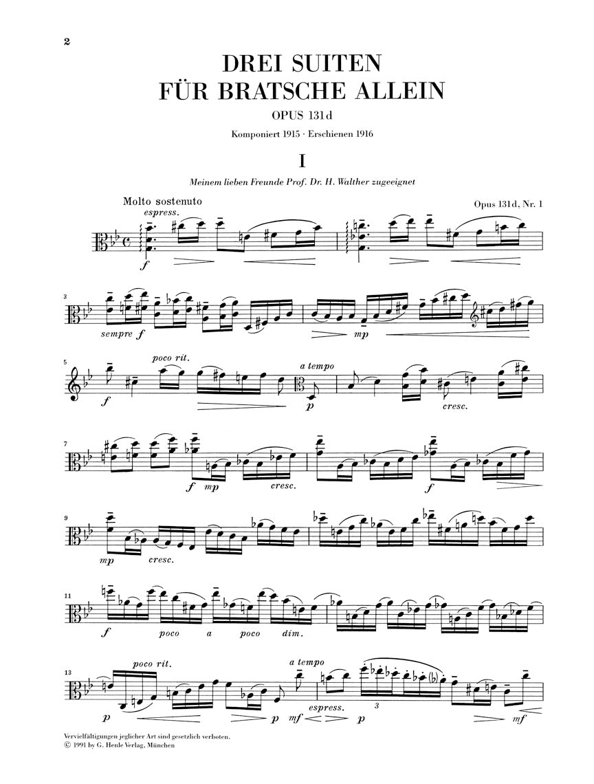 Reger 3 Suites for Viola Solo Opus 131d