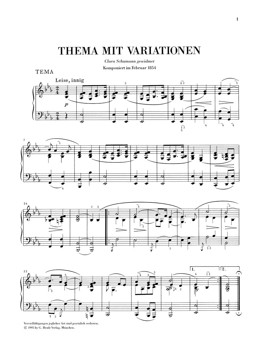 Schumann Variations on a Theme in E flat major (Ghost Variations)