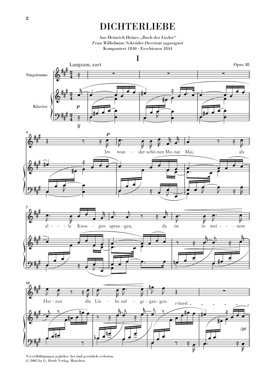 Schumann Dichterliebe for Voice and Piano Opus 48