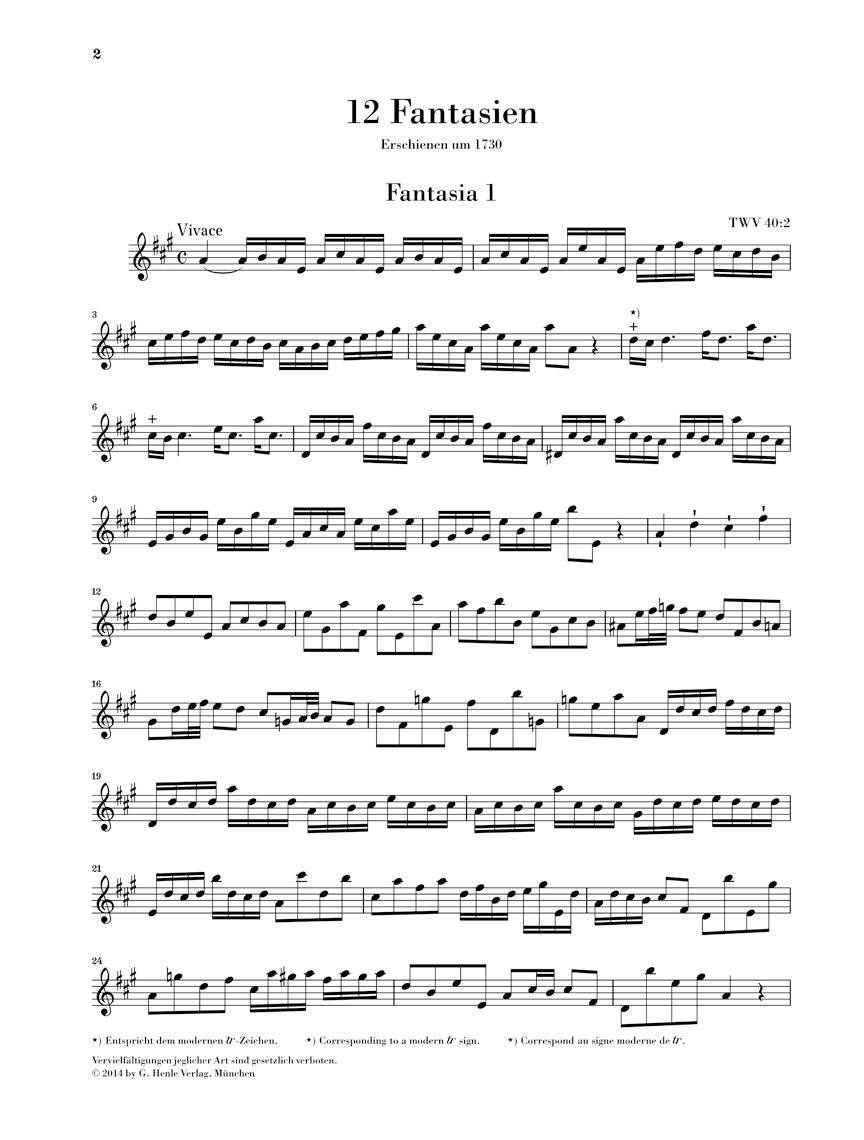Telemann 12 Fantasias For Flute Solo Twv 40:2-13