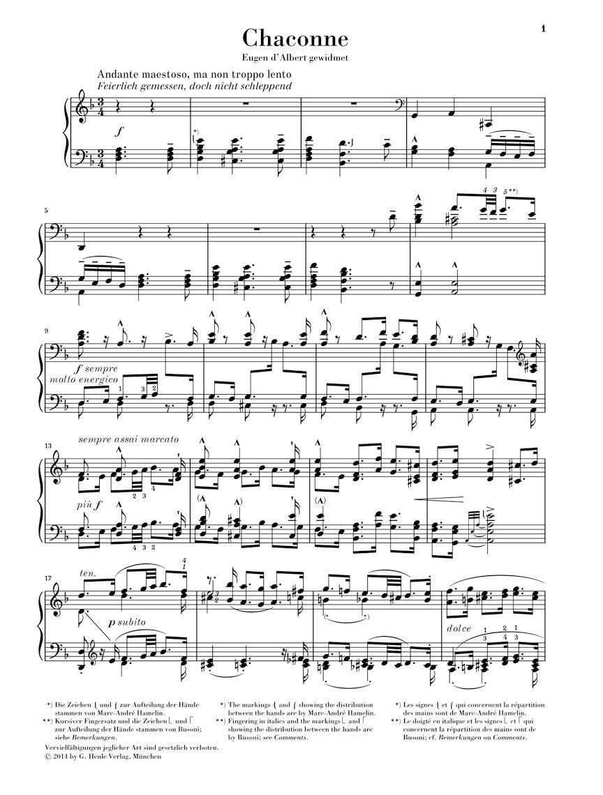 Bach Chaconne from Partita No. 2 in D Minor Arranged Busoni