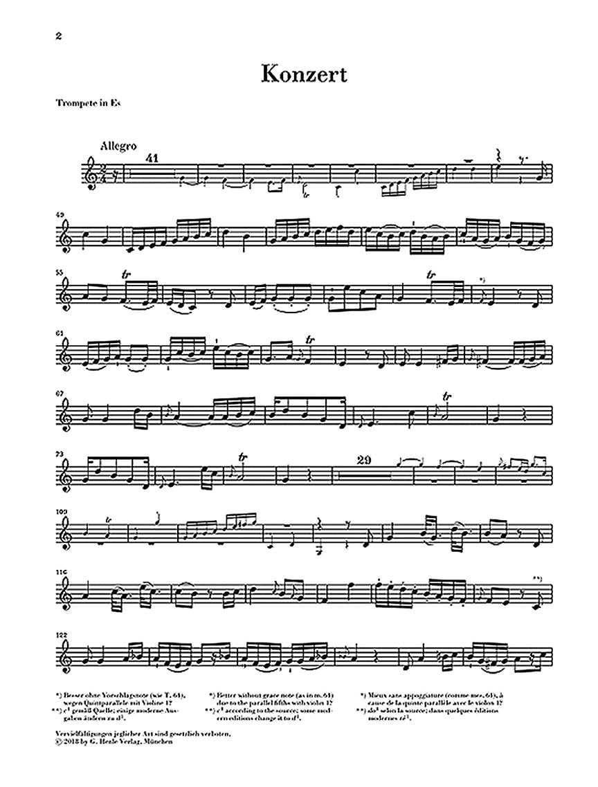 Neruda Concerto for Horn (Trumpet) and Strings in E-Flat Major Parts