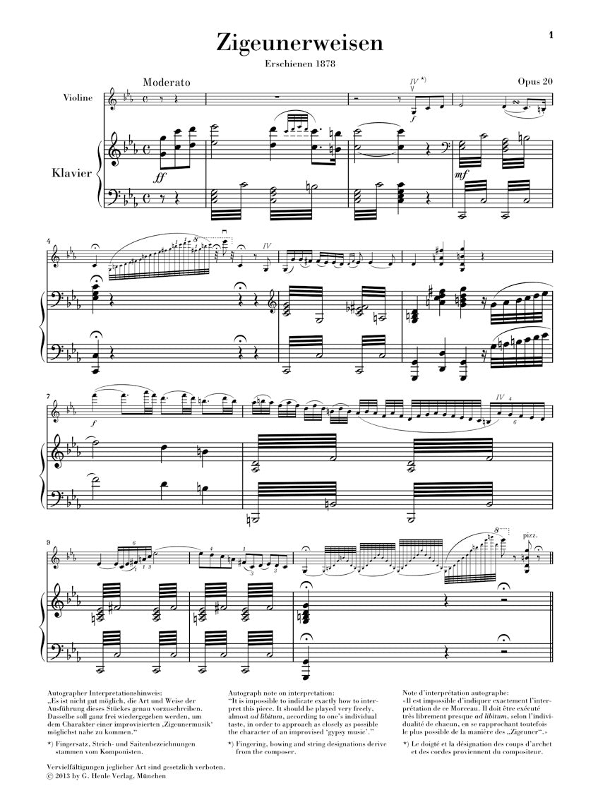 Sarasate Gypsy Airs (Zigeunerweisen) Opus 20