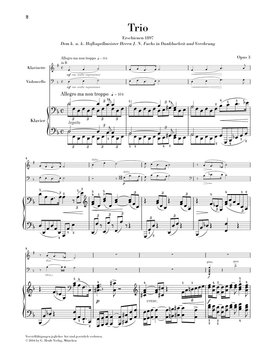 Zemlinsky Trio for Piano, Clarinet (Violin) and Violoncello in d minor Opus 3