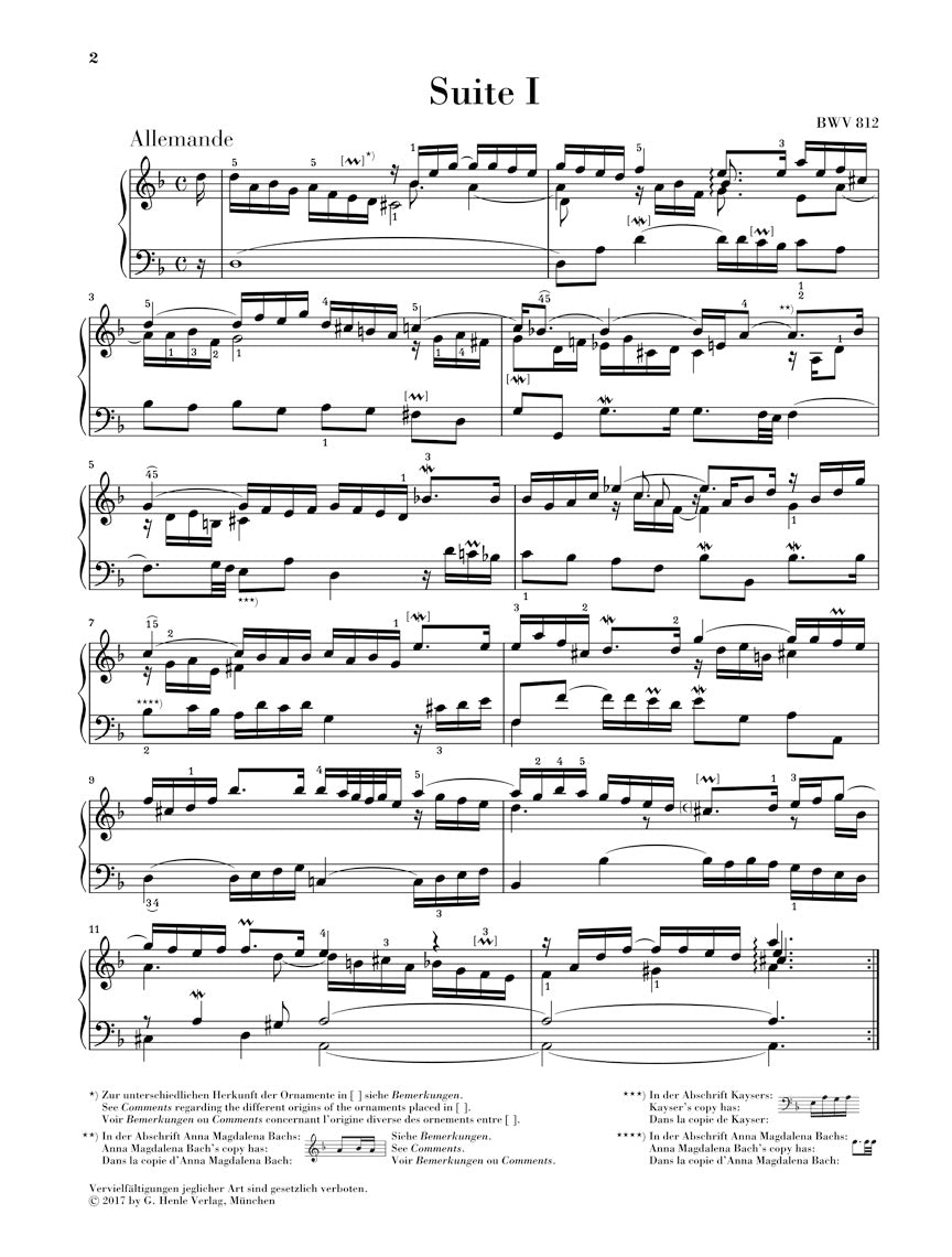 Bach French Suites BWV 812-817 with fingerings