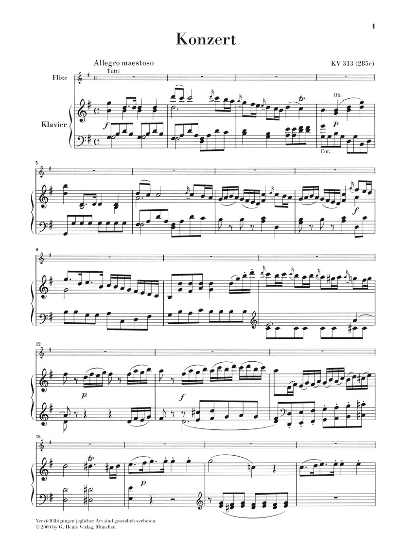 Mozart Concerto No. 1 G Major, K.313 for Flute & Piano Reduction