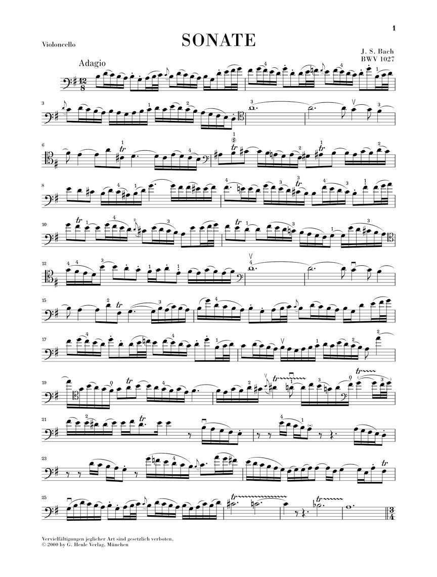 Bach Sonatas for Viola da Gamba and Harpsichord BWV 1027-1029 (Version for Cello)