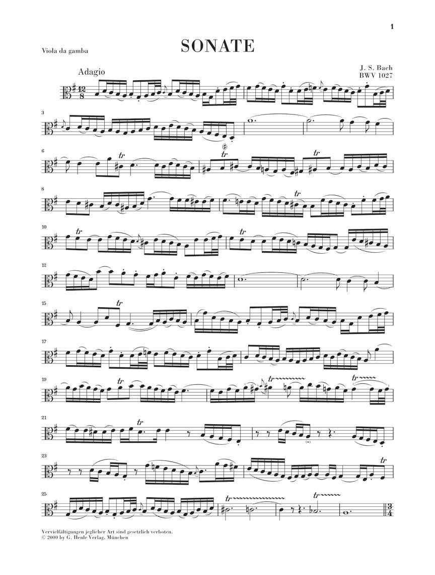 Bach Sonatas for Viola da Gamba and Harpsichord BWV 1027-1029 (Version for Cello)