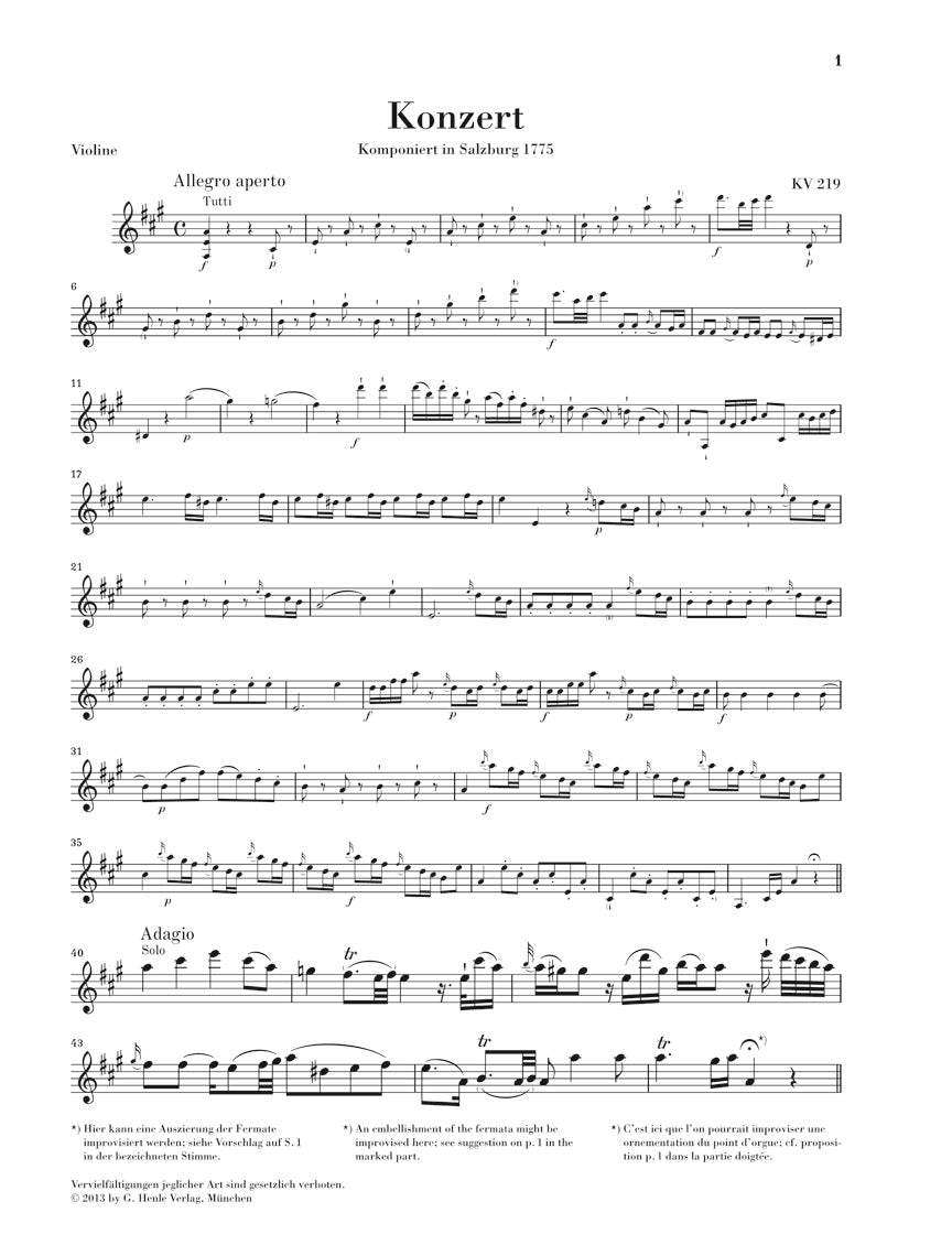 Mozart Violin Concerto No 5 in A major K219