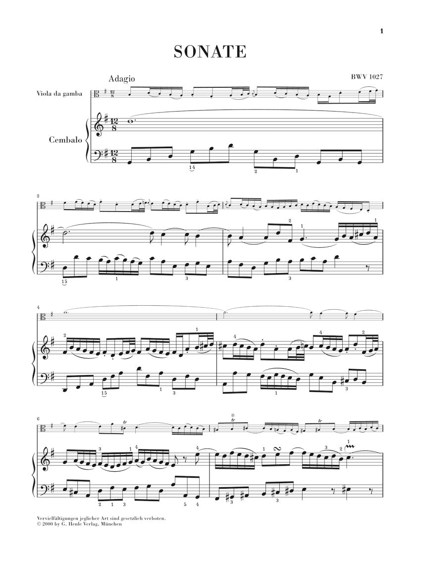 Bach Sonatas for Viola da Gamba and Harpsichord BWV 1027-1029 (Version for Viola)