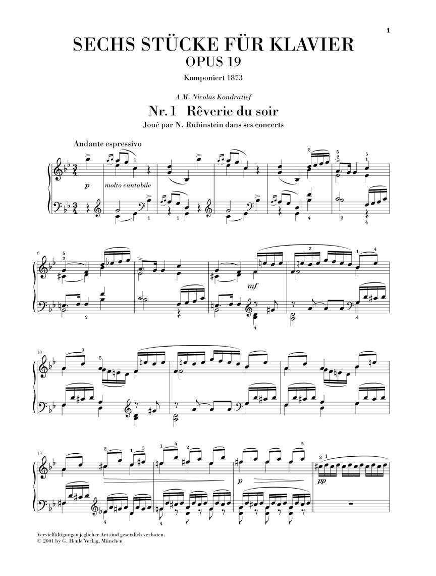 Tchaikovsky 6 Piano Pieces, Op. 19