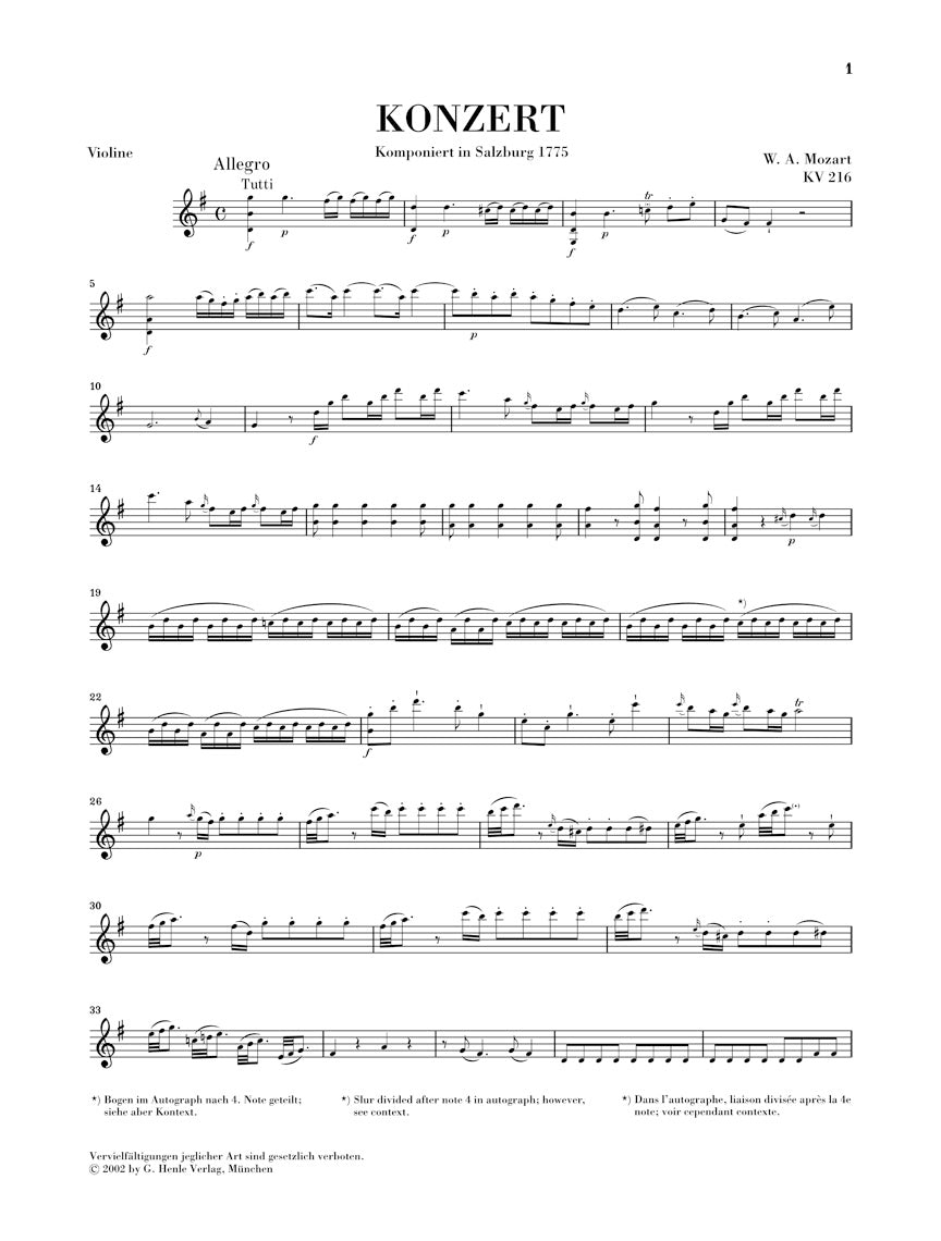 Mozart Violin Concerto No 3 in G major K216