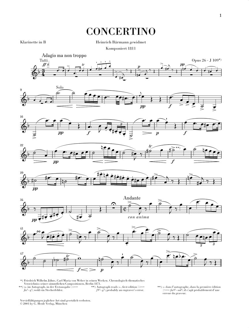 Weber Clarinet Concertino Op. 26