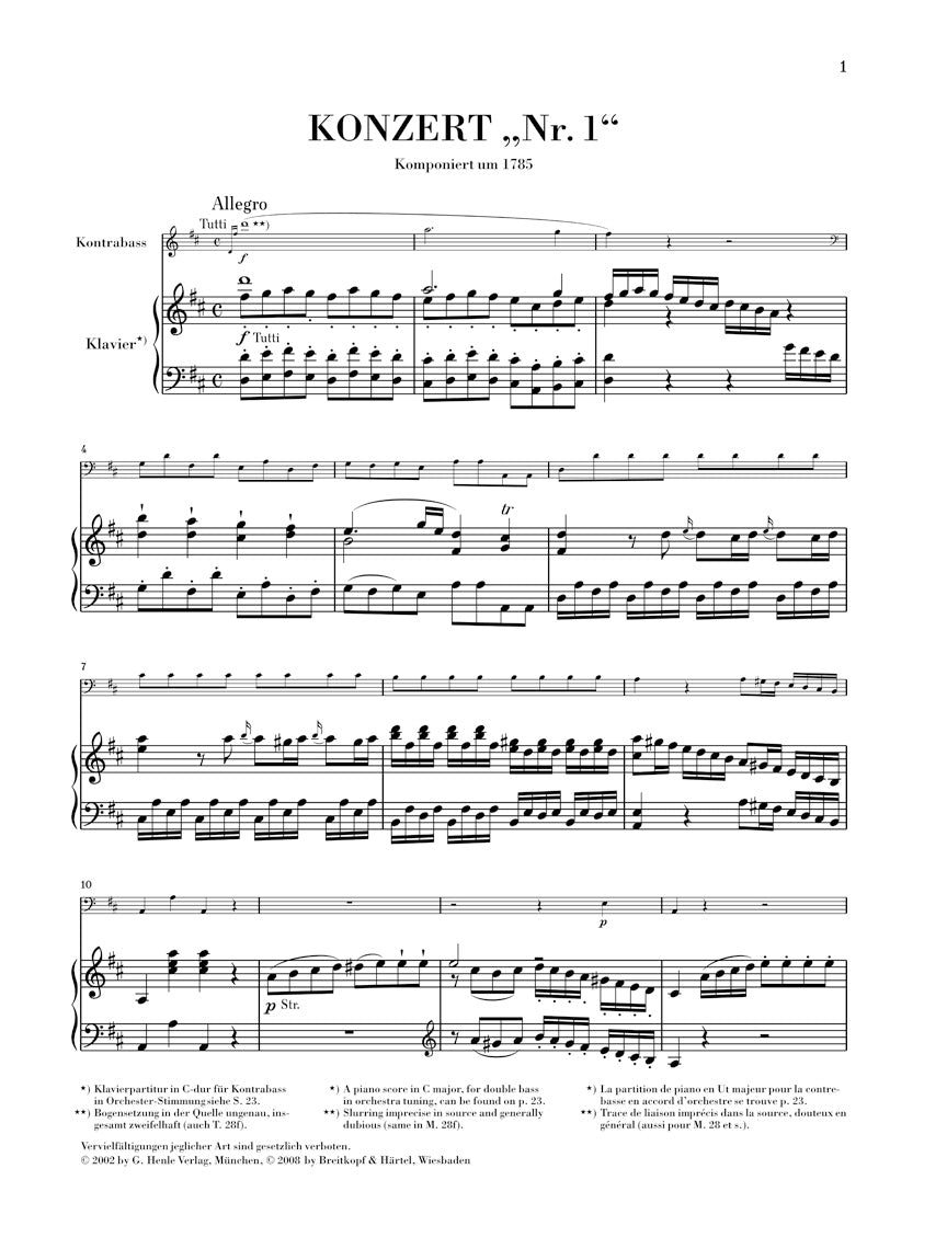 Clearance: Hoffmeister Concerto No. 1 for Double Bass and Orchestra with Violin Obblig