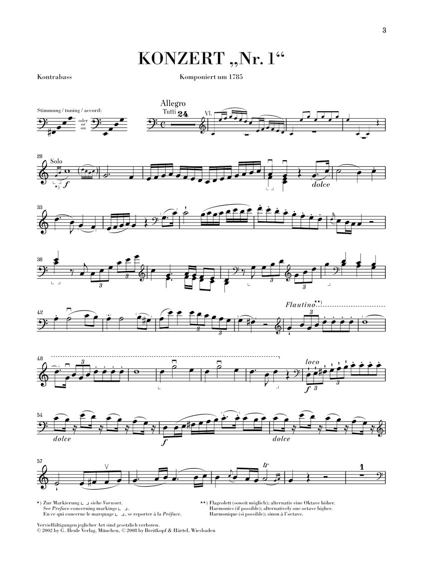 Clearance: Hoffmeister Concerto No. 1 for Double Bass and Orchestra with Violin Obblig