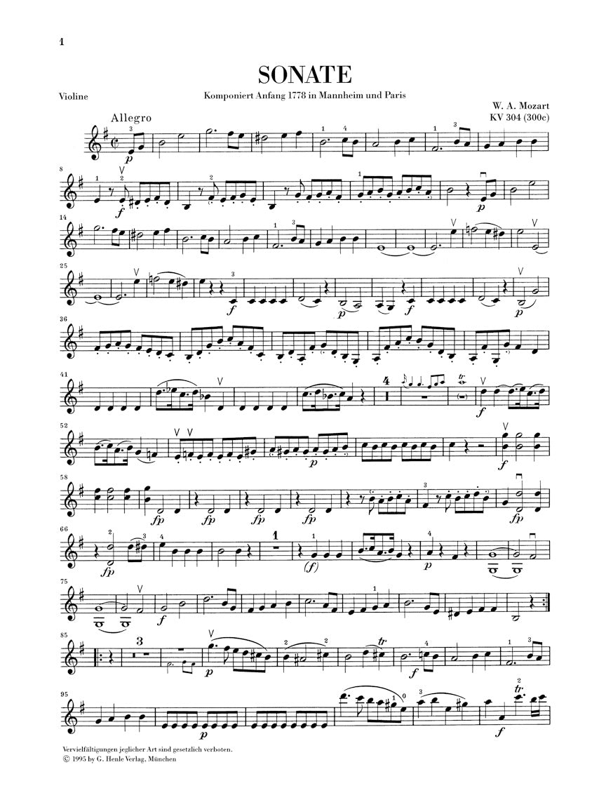 Mozart Violin Sonata in E minor K. 304 (300c)