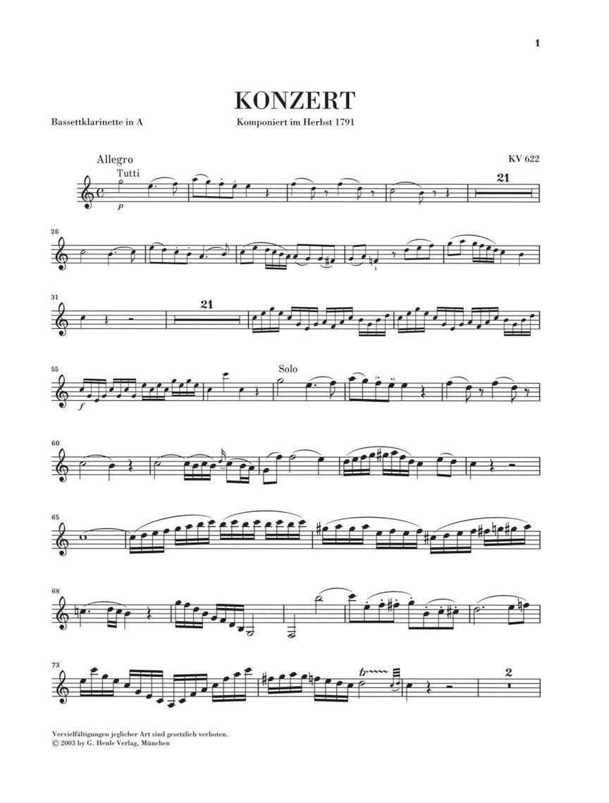 Mozart Clarinet Concerto in A major K622