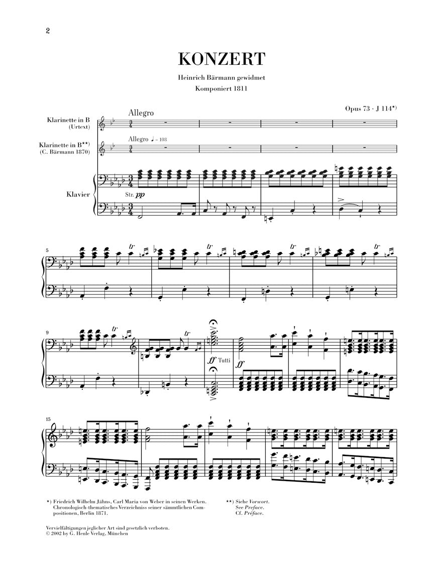 Weber Clarinet Concerto No 1 in F minor Opus 73