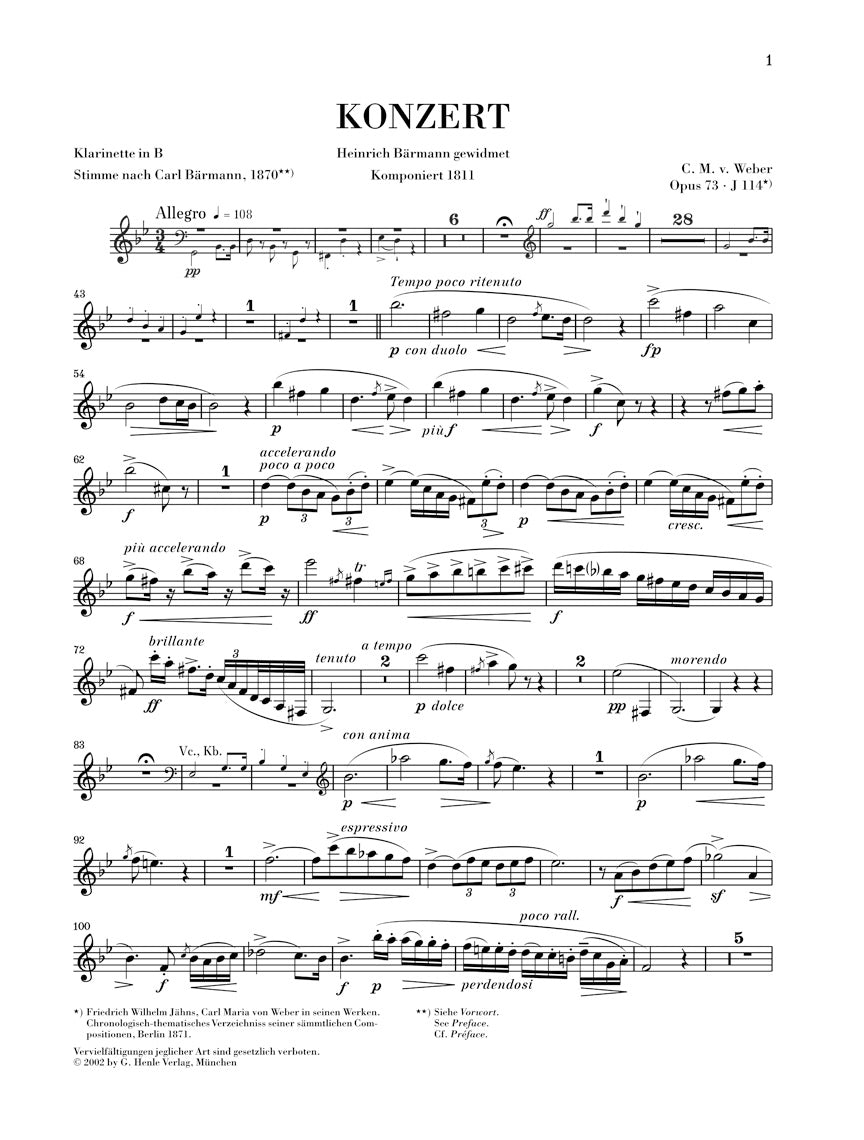 Weber Clarinet Concerto No 1 in F minor Opus 73