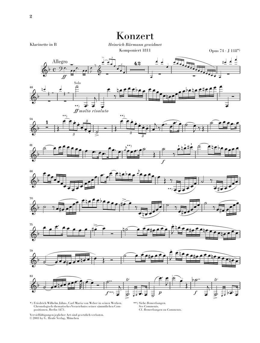 Weber Clarinet Concerto No 2 in E flat major Opus 74
